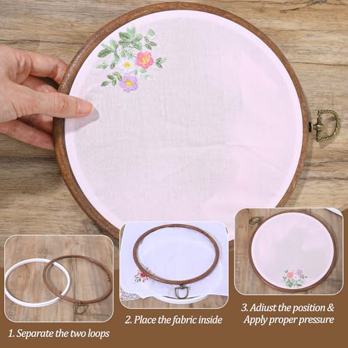 6 Pcs 7inch Embroidery Hoop, Cross Stitch Hoop Rubber Imitated Wood Circle Frame Ring for Art Craft Sewing and Christmas Ornaments