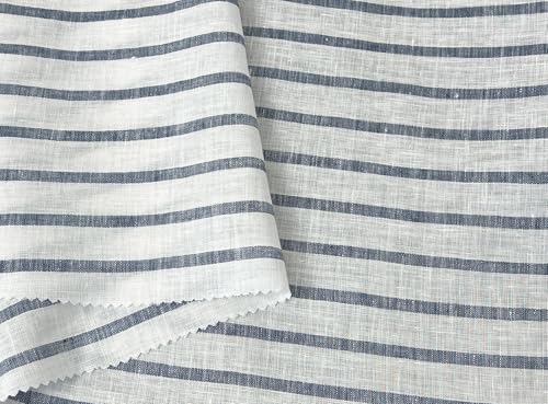 100% Linen Fabric – Lightweight Prewashed – Horizontal Stripe Patterns – Precut Style – Soft & Breathable – 52” Width – by The Linen Lab (Navy 4597, 3 Yard pre Cut) - color: Navy 4597, size: 3 yard pre cut