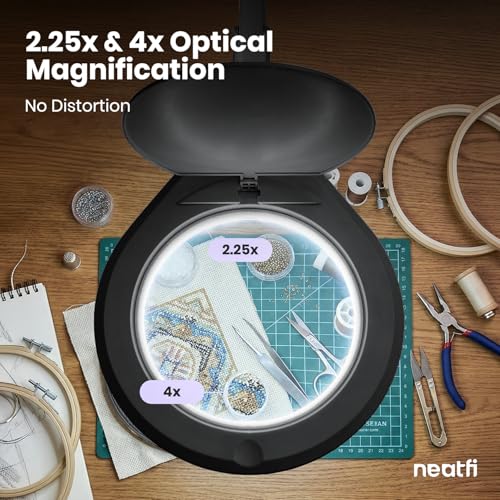 Neatfi Elite Super LED Magnifying Lamp with Clamp – 6” Glass Lens, 5D/12D Bifocal, 6500K Daylight | Glare-Free, Nonpolar Dimming | Reading, Crafting & Precision Work (6 Inch Lens, Black) - color: Black, size: 6 Inch Lens