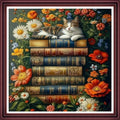 Funchey Counted Cross Stitch Kits for Adults Needlepoint Kits Unprinted Cross Stitching Embroidery Kit 11CT Cross Stitch Supplies-Books, Cats, Flowers 18x18 inch - color: ArtsKits19