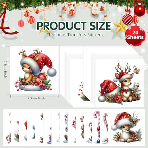 ZMRU 24 Sheets Vintage Christmas Rub On Transfers for Crafts, Rub On Transfers Christmas for Wood，Furniture Decals, Glass, Porcelain, Leather, Canvas, Fabric Projects,3 * 3inch(Gnome Reindeer) - color: Gnome Reindeer