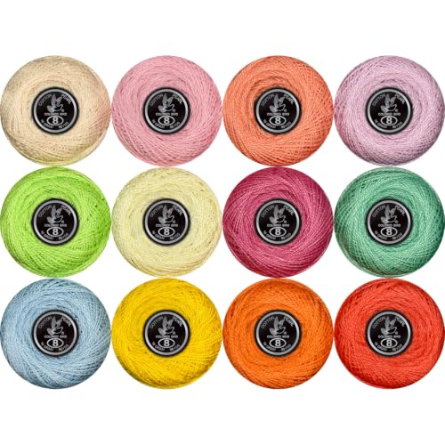 Double Mercerized Egyptian Long Staple Cotton Pearl Thread Ball 10 Grams Rainbow Color 12 Colors per Box for Crochet Hardanger Kniting Hand Sewing,Warm Orange-RedPalette - color: Warm Orange-Red Palette