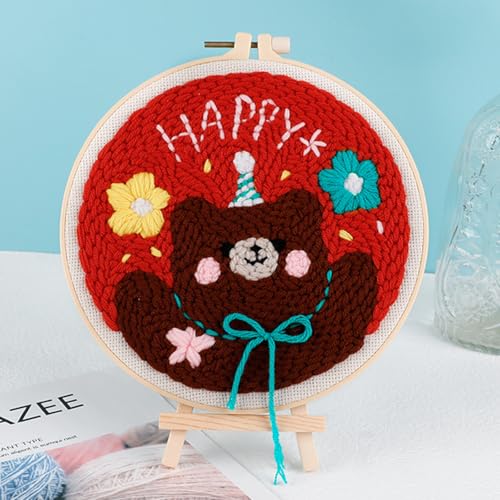 Woohome Punch Needle Kit Included Plastic Hoops, Punch Needle Cloth, Color Yarn and Punch Needle Tools for Adults, Beginners (Flower, Lake and Bear) - color: Color 21