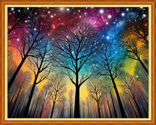 Dooxvey Cross Stitch Kits for Adults Beginners,Full Range of Cross-Stitch Stamped Kits Needlepoint Kits for Beginners Embroidery Kits 11CT Cross Stitch Patterns-Magic Starry Sky Tree 16x20 inch - color: Manual Arts 19