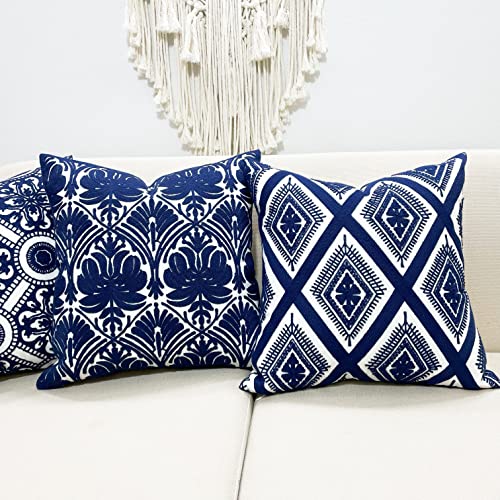 Slow Cow Embroidered Throw Pillow Cover 18 x 18 Inch Navy Blue - color: Navy Rose, size: 18" x 18" (Pack of 1)