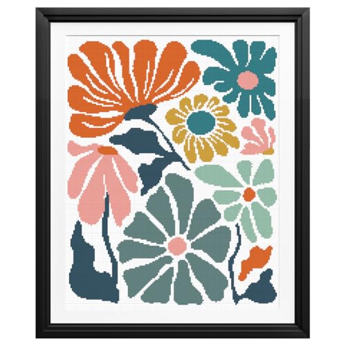 FREEBLOSS 11CT Cross Stitch Kits Abstract Flowers Stamped Cross Stitch Wall Painting Craft Kit Full Range of Embroidery Starter Kits for Adult Beginners with Instruction 15.8 x 19.7