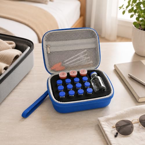 17 Slots Peptide Insulin Vial Hard EVA Travel Case Fits 1ml-30ml Vials - color: Blue