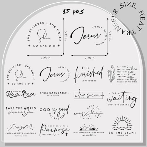 15 Pcs Christian Bible Verse DTF Transfers Ready to Press - style: christian