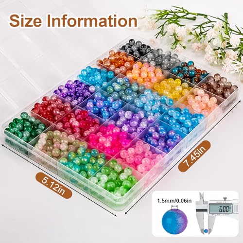 XSEINO About 1200+ PCS 6mm Double Colors Style Glass Beads Bracelet Making Kit,24 Assorted Double Colors Series Crystal Beads for Jewelry Making and DIY Crafts, Friendship Bracelets - color: Double Color Glass Beads