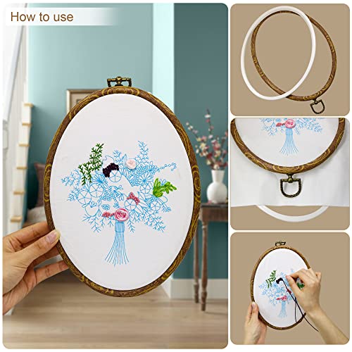 9'' Oval Embroidery Hoops - guofa 5PCS Decorative Cross Stitch Hoop Set, Imitated Wood Embroidery Frame Circle Hanging Arts Ornament (9in-5pcs) - style: 9.5"L x 7.1"W