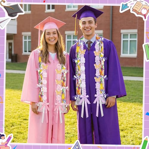 JenPen 2026 Graduation Leis Candy Lei Kit, 2026 Graduation Ribbon Woven Double Braided Necklace DIY Kit for High School College Women Men Graduate Gift Party Supplies - color: Purple White
