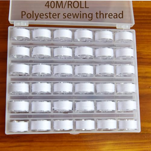 36Pcs Bobbins and Sewing Threads with Plastic Bobbin Case for Multiple Sewing Machine, Pre-Wound Bobbins Set (White) - color: white