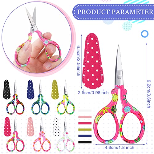 Therwen 6 Pcs 3.6" Embroidery Scissors, Artificial Leather Cover, Colorful - style: Colorful
