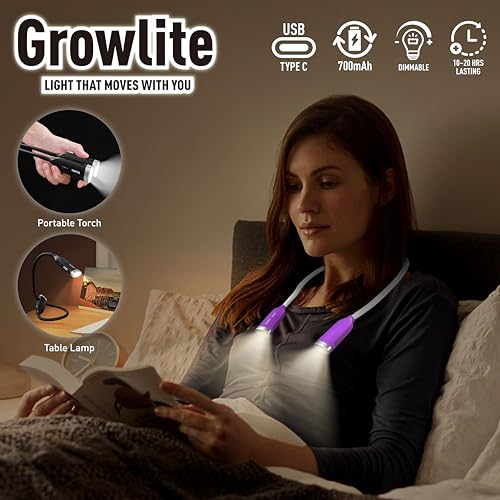 Neck Reading Light, 3 Color & Brightness Adjustable Book Light for Reading in Bed, Hands-Free, Lightweight, USB C Rechargeable, Eye-Caring, Perfect for Crafts, Camping, Kids & Adults (purple) - color: Purple