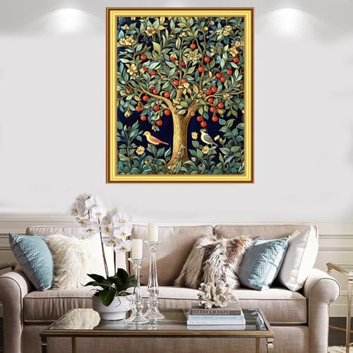 Foxnyart Stamped Cross Stitch Kits Full Range of Embroidery Needlework Starter Kits for Beginners Adults 11CT Embroidery Patterns Art Crafts DIY Needlepoint Kit-Little Bird Tree of Life 16x20 inchs - color: DIYcolor21