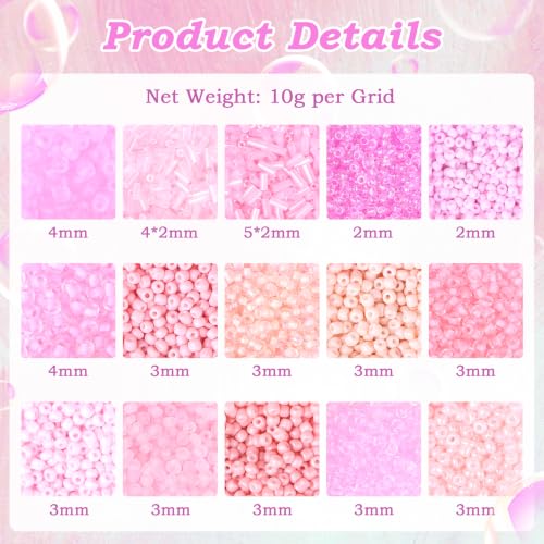 Pink Seed Beads for Jewelry Making Glass Bugle Beads for DIY Craft - color: Pink