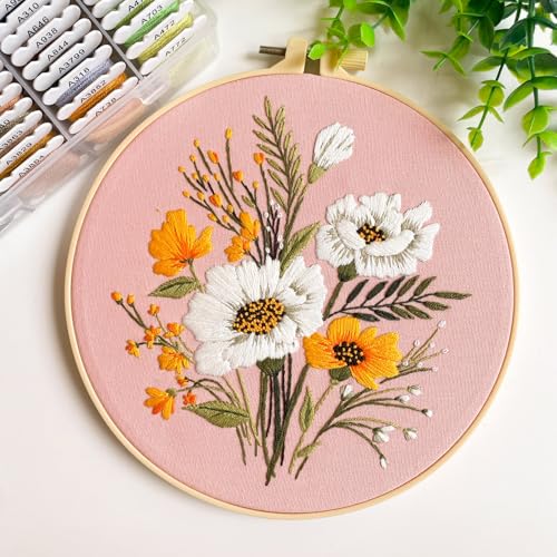 Silentsea 3 Embroidery Kits-Beginner Collection, Includes All Needed 3 Plastic Hoops, 3 Embroidery Fabrics with Patterns, Threads, Needles, and More. - color: multicolor-1