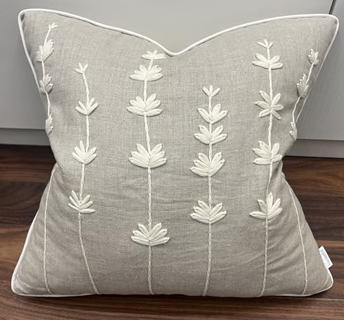 VAGMINE Embroidered Wildflower 18x18 Throw Pillow Cover, Natural - color: Natural-daisy, size: 18" x 18" (Pack of 1)