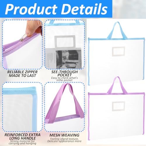 8 Pcs Sew Project Bags 18 x 13 Inch Quilting Craft Organizer Storage Bags with Handle and Pocket Large Sew Quilting Mesh for Quilters Knitting Stitching Crafter