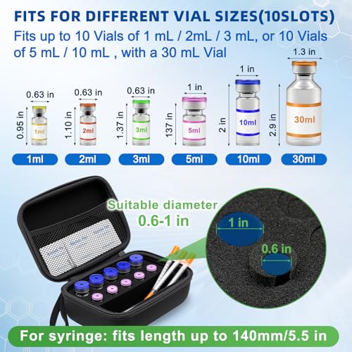 Peptide Case for Fridge, Insulin Vial Case for Diabetics - color: Black-10×(1-10ml)