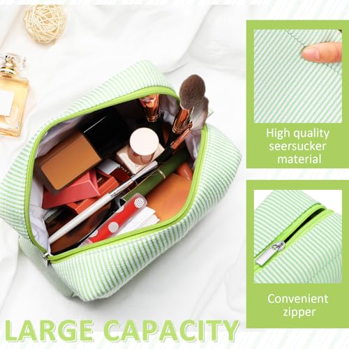 Sanwuta 3 Pcs Seersucker Makeup Bags, Pink, Blue, Green - color: Pink, Blue, Green