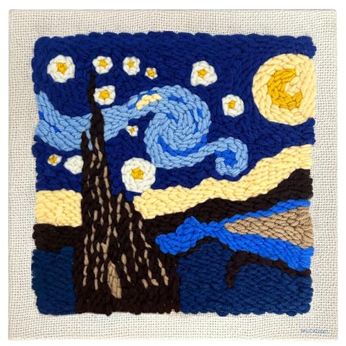 ZuoAnLF Punch Needle Kit with Hoop for Beginners, DIY Handmade Punch Needle Set with Yarn and Pattern Fabric, Relaxing Craft Activity for Adults and Teens, Home Décor & Gift Idea (Night) - color: Night