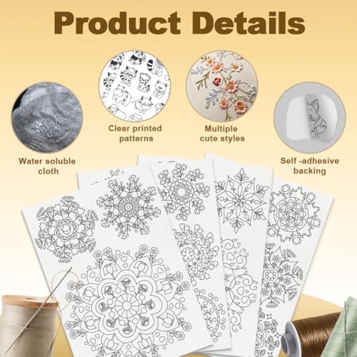 18Pcs Mandala Flower Water Soluble Hand Sewing Stabilizers - style: Mandala