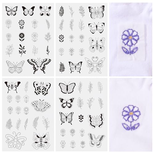 Craftdady Flower Butterfly Water Soluble Stabilizer 70Pcs Embroidery Fabric Stick and Stitch Hand Embroidery Paper Wash Away Sewing Patterns for Beginners Spring Embroidery Kit - color: Flower & Butterfly #2