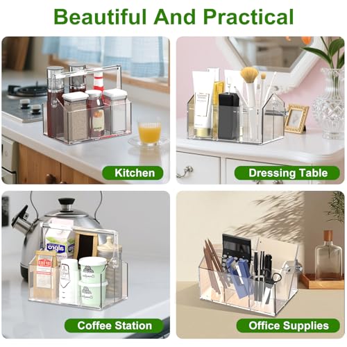 Chivalral Clear Acrylic Utensil Caddy, 4 Compartment Silverware Holder