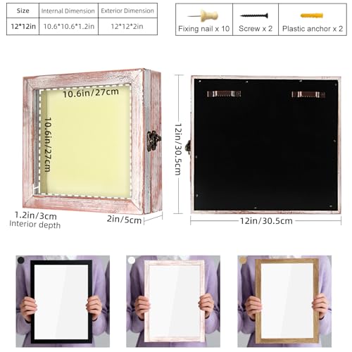 TJ.MOREE Shadow Box 12 x 12 Display Case Wood Picture Frame White Pink - color: White Pink, size: 12x12