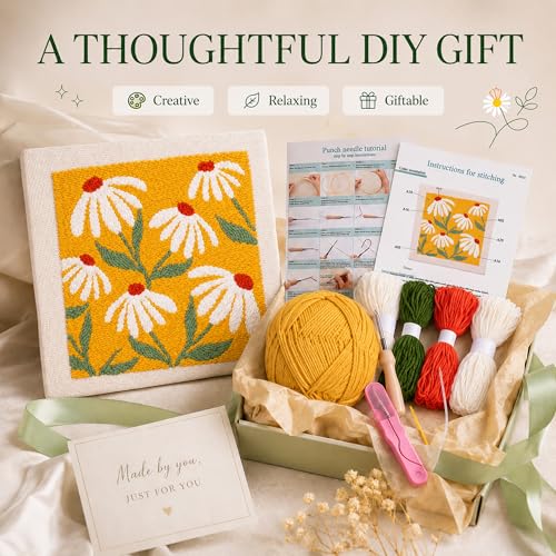 HRTHRT Punch Needle Kit for Beginners, 9.8" Frame Yarn Craft Set(Yellow) - color: Yellow