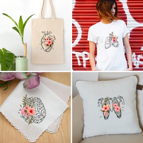 ORIGACH 4 Set DIY Organ & Flowers Embroidery Kit for Beginners Adults - style: Human Organ with Flowers