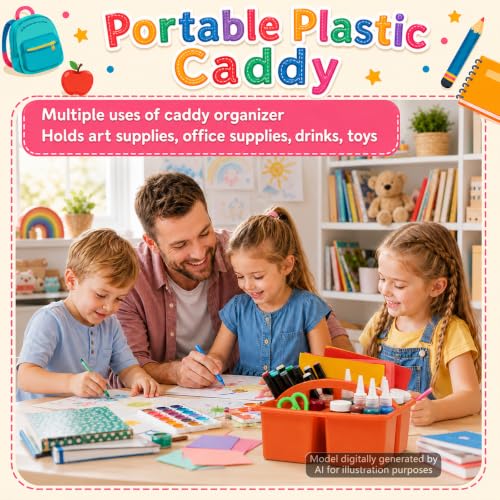 6 Pack Plastic Classroom Organizer Caddy with Handle, Boho Earthy - color: Boho Earthy