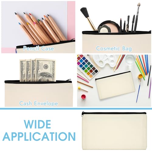 12 Pack Blank Canvas Pencil Pouches Bulk, Sublimation Zipper Bags for DIY