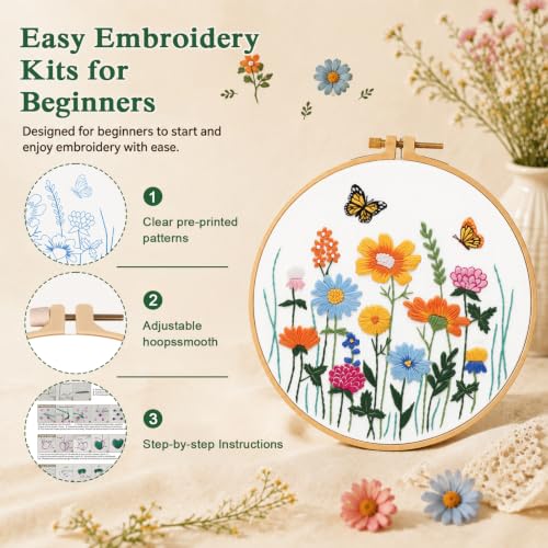 Louise Maelys Floral Butterfly Embroidery Kit for Beginners, DIY Craft - color: Floral Butterfly