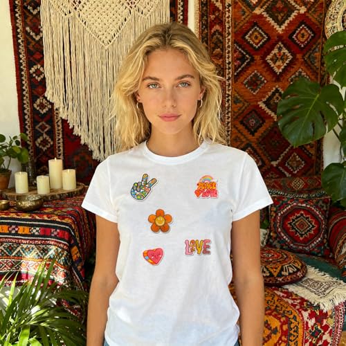 J.CARP 48Pcs Hippie Iron on Patches for Girl, Boho Peace Iron on/Sew on Patch for Clothing, Hats, Backpacks, Jackets, and Bags - color: Hippie Patches 48Pcs