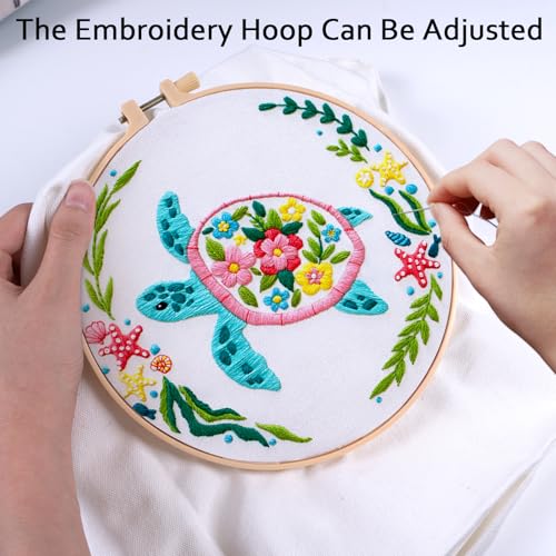 Nuberlic Embroidery Tote Bag Kit for Beginners with Sea Turtles Pattern - color: color2
