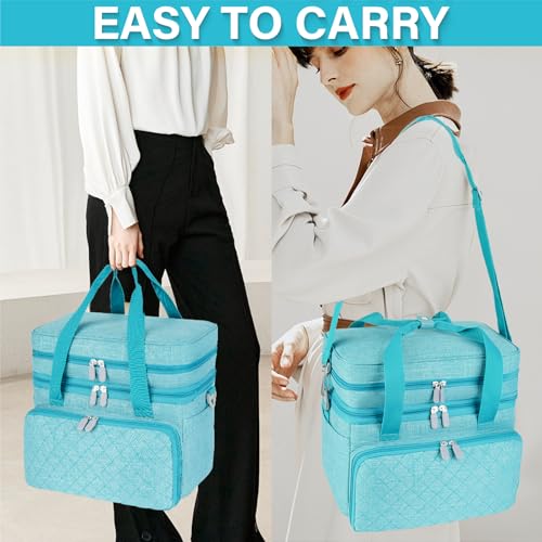Double Layer Sewing Organizer Bag with Shoulder Strap, Blue - color: Blue