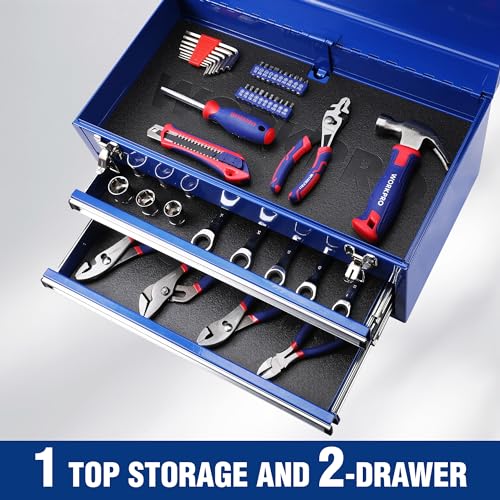 WORKPRO 18-Inch Tool Box with 2 Drawers & Top Storage - color: Blue, size: 18 Inch