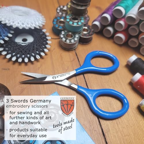 3 Swords Germany - Embroidery Scissors, Shears for Art Work, Daily Use in Household, Sewing, Art Work, Craft with Synthetic Leather case - blue/blue - color: Blue/Blue