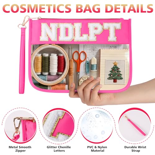 Needlepoint Project Bag Sewing Gifts Embroidery Sewing Bag Craft Storage Organizer NDLPT Clear Zip Pouch Bag - color: Hot Pink, size: Flat-M