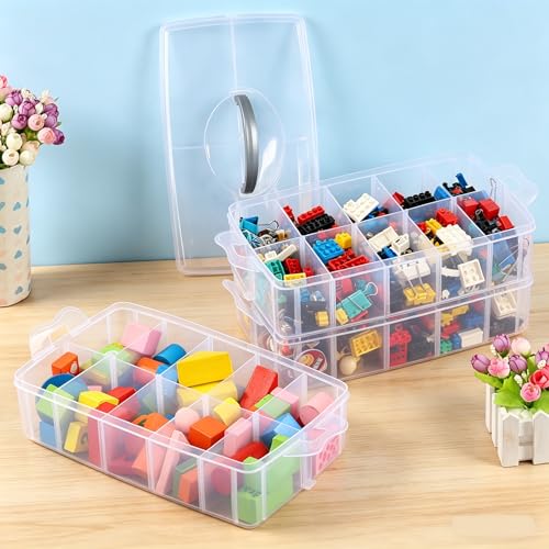 3-Tier Clear Plastic Craft Organizer Box with 30 Compartments