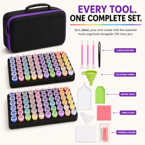 MERATIA Diamond Art Storage Organizer, 120 Jars with Accessories - color: Purple-120 Slots
