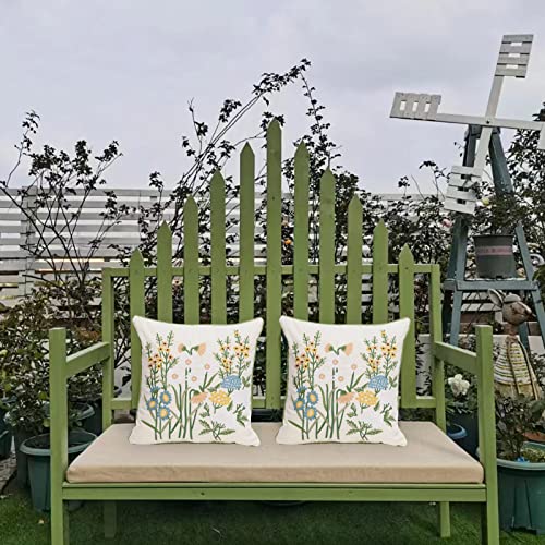 Set of 2 Embroidered Decorative Throw Pillow Covers Couch Square Pillowcases Cushion for Bedroom Sofa Farmhouse Decor 18x18 Inch (Yellow Daisy) - color: Yellow Daisy