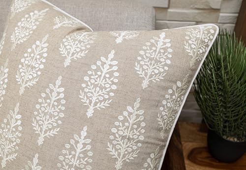 Floral Sprig Embroidered 18x18 Throw Pillow Cover, Natural - color: Natural-chandni, size: 18" x 18" (Pack of 1)