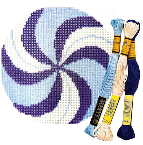 Howie's Needlepoint Needlepoint Kits, 18CT Printed Embroidery Pattern Starter Kits, Stamped Patterns Canvas Kits(Blue Peppermint,4x4inch) - color: Blue Peppermint