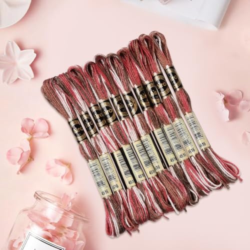 10 Skeins 6 Strands Red Embroidery Floss Threads Bulk Variegated Gradient Cross Stitch Thread Polyester Friendship Bracelets String for Jewelry Making Hand Sewing Knitting Stitching Crafts - color: Red