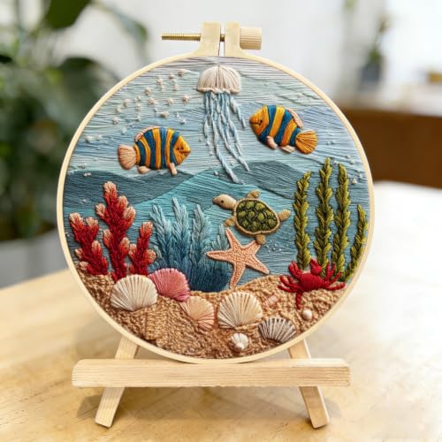 LYMIGER 3 Packs Embroidery Kit for Adults, Embroidery for Beginners (Sea-1) - color: Sea-1