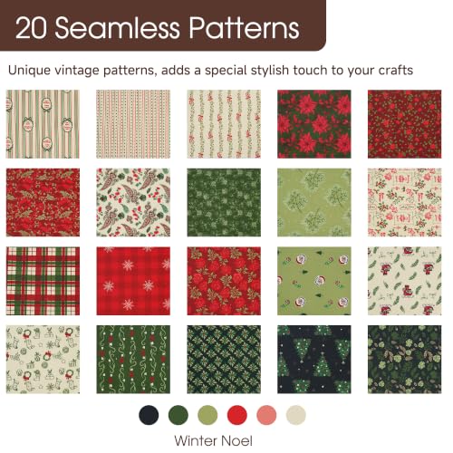 5" Cotton Fabric Squares, 40 Pcs Christmas Charm Pack Fabric for Quilting - color: Winter Noel