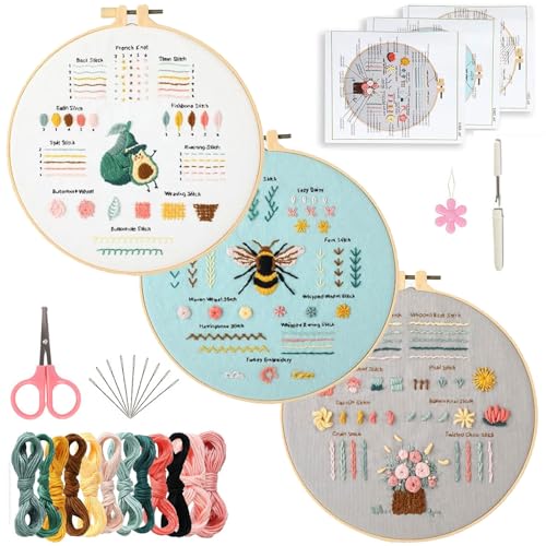 FEIYUENO 3 Pack Simple Patterns Embroidery Kits for Beginners Adults - color: Simple